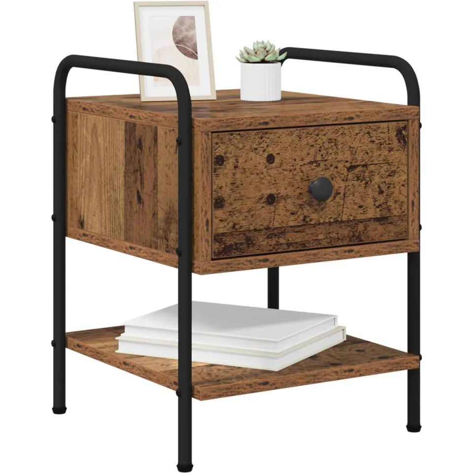 vidaXL Nachtkastje 2 st Oud hout Bewerkt hout Bruin