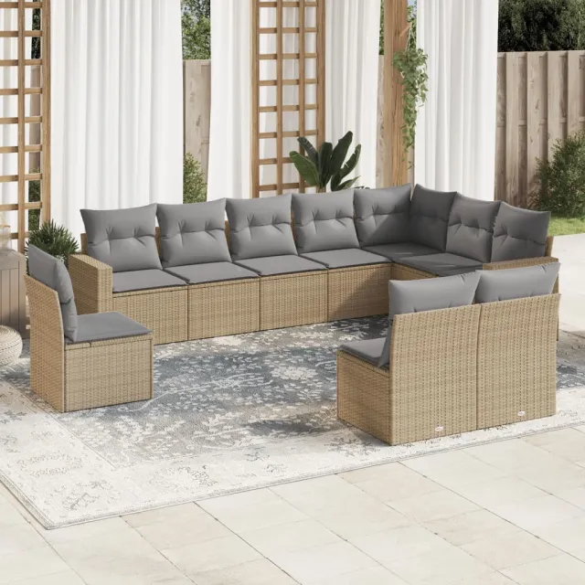 vidaXL 10-delige Loungeset met kussens poly rattan beige, foto 2