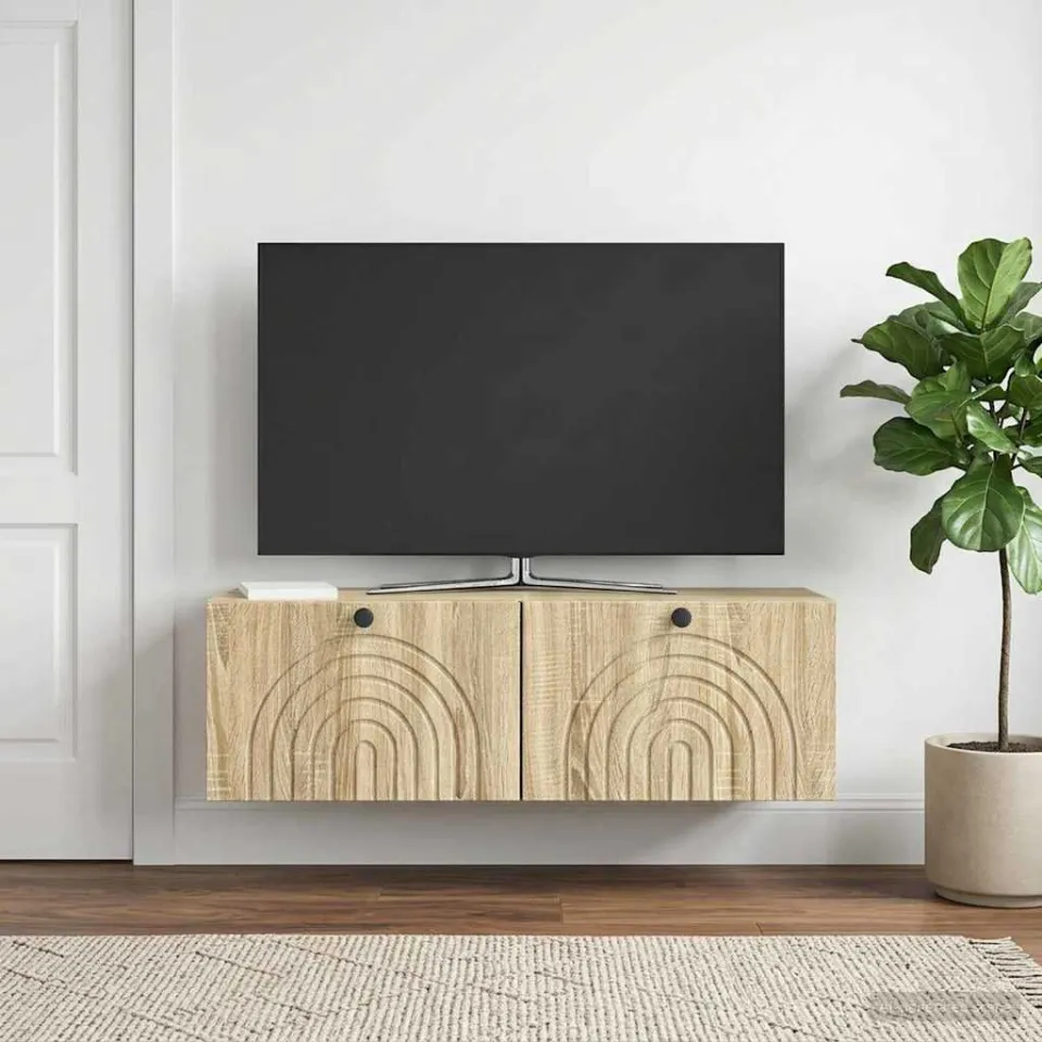 vidaXL Wandbeugel TV-kast Sonoma Eiken 98 x 31 x 30 cm Bewerkt hout, foto 4