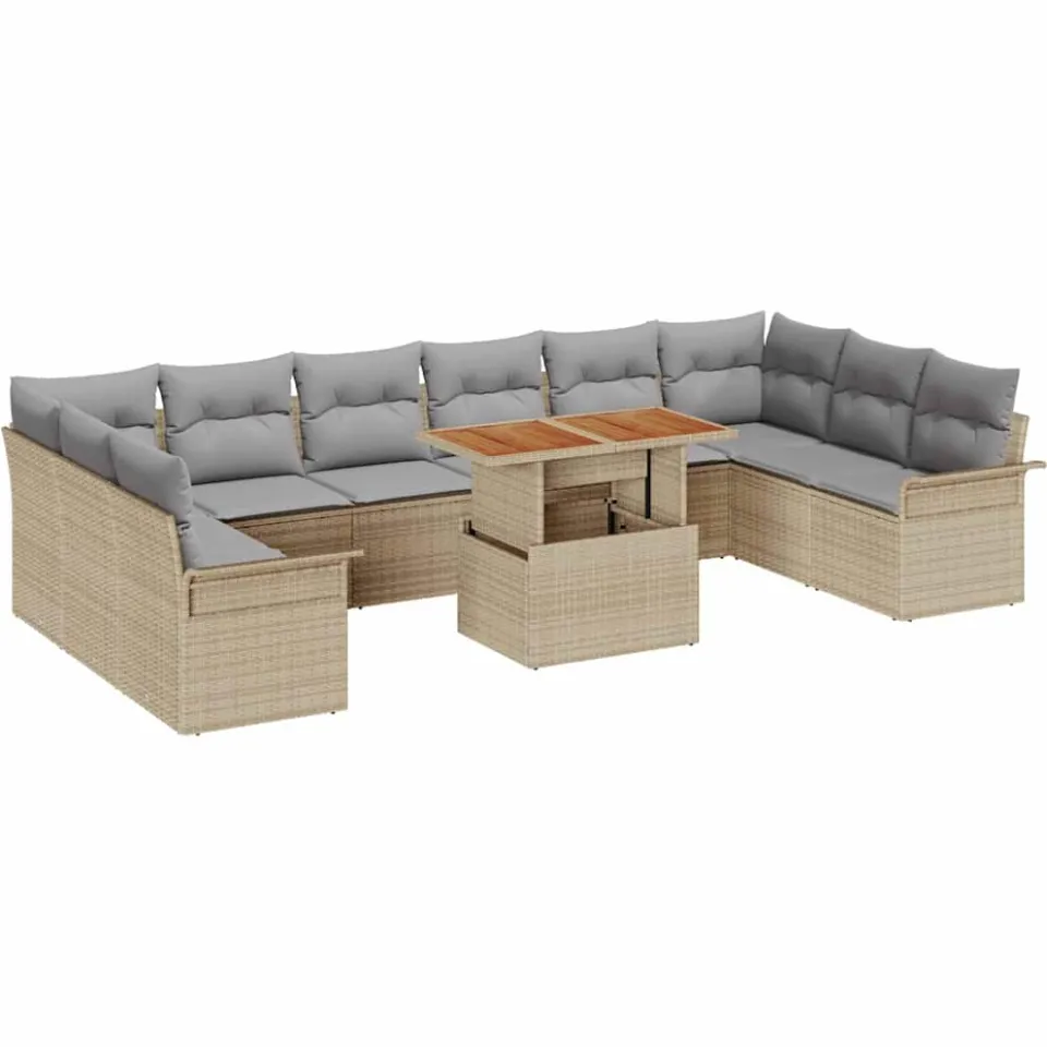 vidaXL Tuin Sofa Set 9 st Beige Poly riet