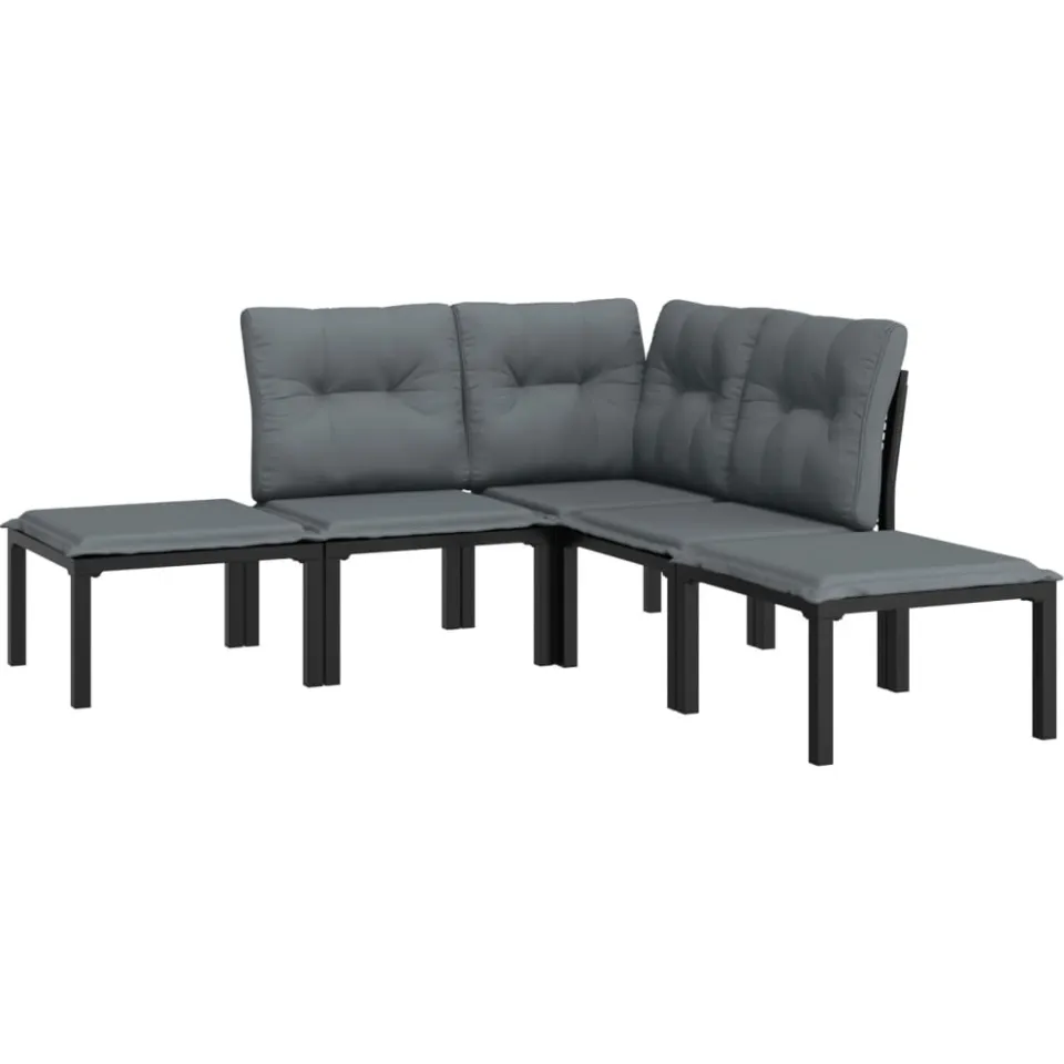 vidaXL 5-delige Loungeset poly rattan zwart en grijs, foto 2