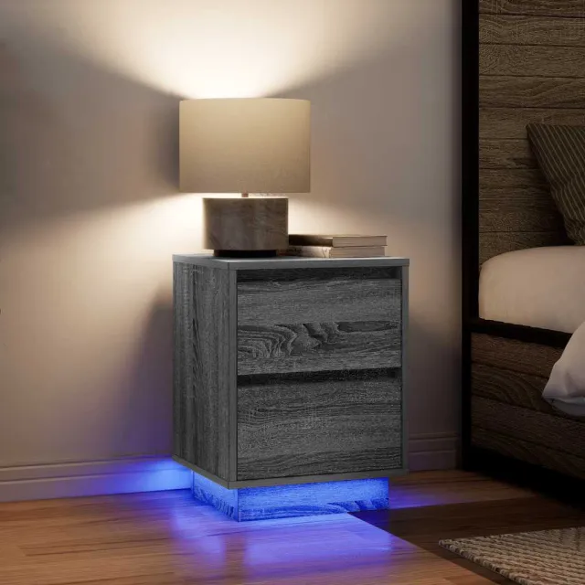 vidaXL Nachtkastjes met LED 2 st 38x34x50 cm grijs sonoma, foto 2