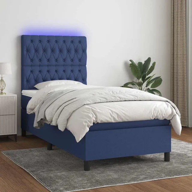 vidaXL Boxspring met matras en LED stof blauw 80x200 cm