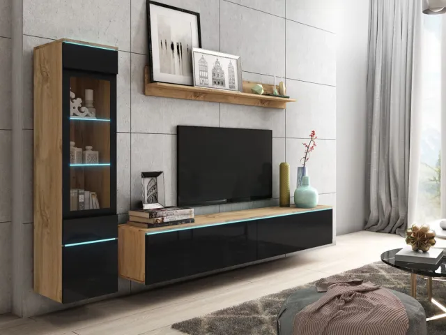 Mobistoxx Tv-meubel set VITTORIO 4 deuren wotan eik/hoogglans zwart