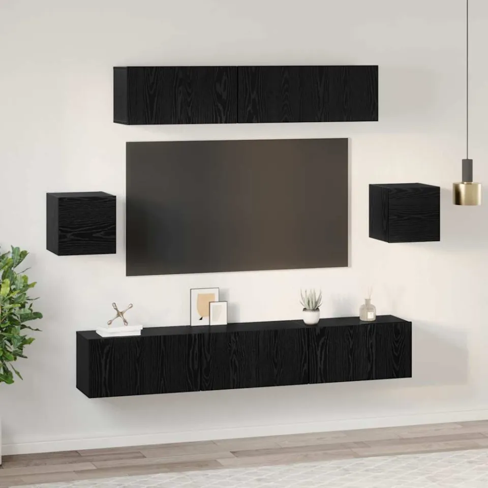 vidaXL Tv-meubelset 7 st 80 x 30 x 30 cm Zwart Eiken, foto 4