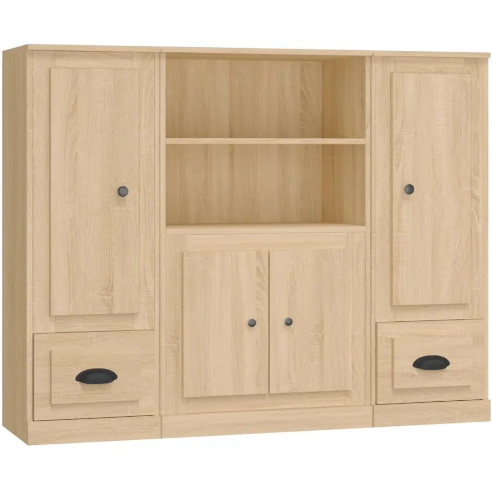 vidaXL Hoge kasten 3 st bewerkt hout sonoma eikenkleurig Bruin