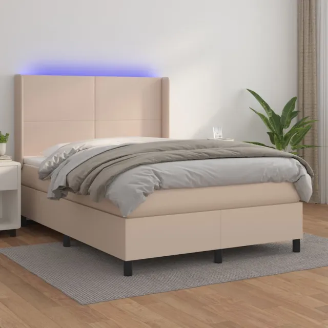 vidaXL Boxspring met matras en LED kunstleer cappuccinokleur 140x200cm bruin
