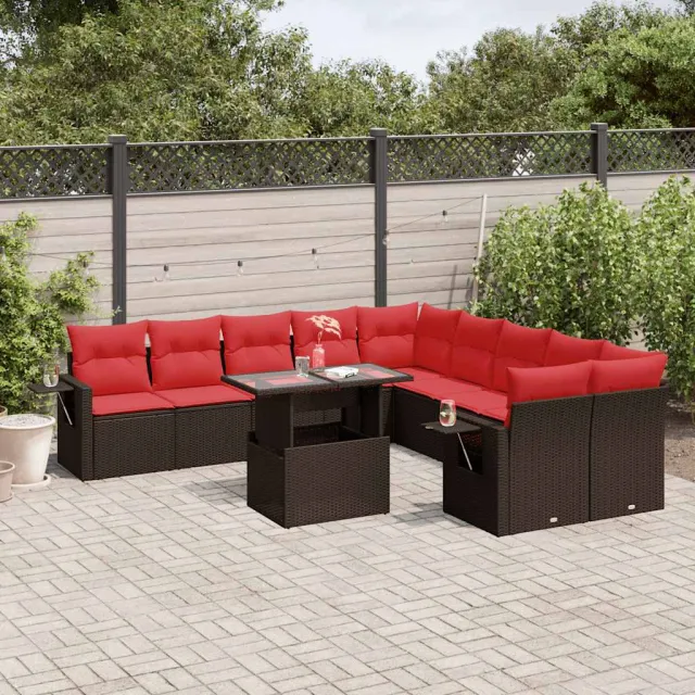 vidaXL 11-delige tuinbankset met kussens, bruin polyrotan, foto 2