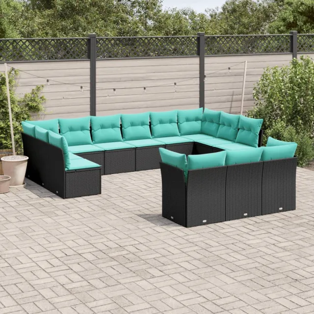 vidaXL 13-delige tuinbankset met kussens van zwart polyrotan, foto 2
