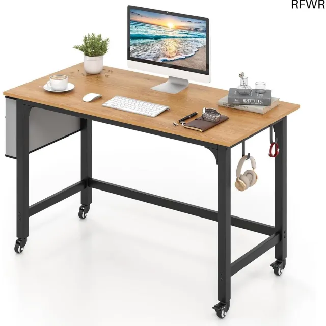 RFWR Computertafel met wielen en opbergmogelijkheden voor thuiswerk 120x60 cm zwart walnoot zwart natuur zwart