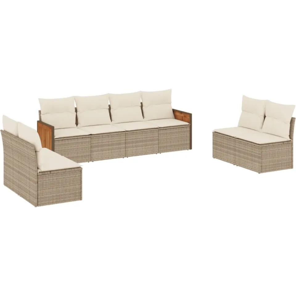vidaXL 8-delige Loungeset met kussens poly rattan beige, foto 3