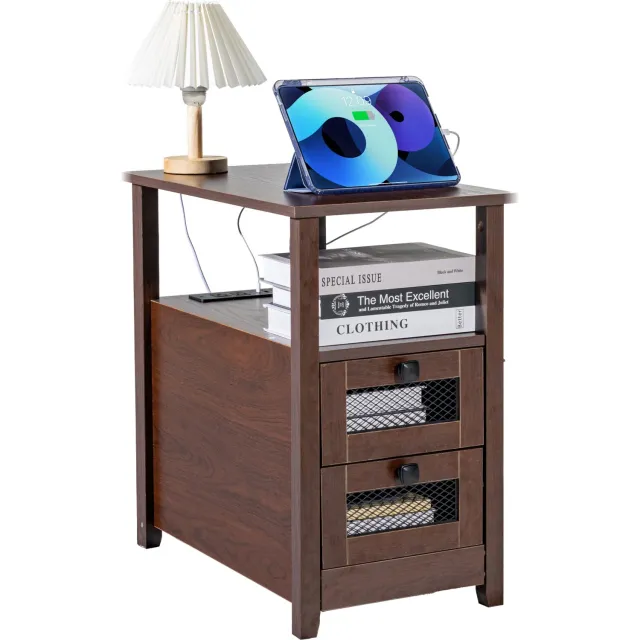 Vevor Bijzettafel, Nachtkastje, USB-Aansluiting, Nachtkastje, Opbergkast Bruin