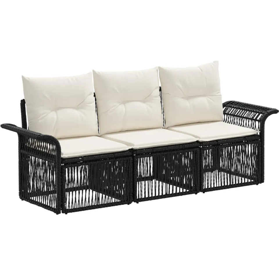 vidaXL Tuinbankenset 3 st 3-zits Zwart poly rattan, foto 3