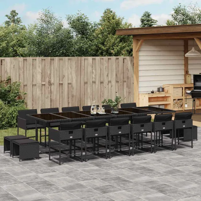 vidaXL 17-delige Tuinset met kussens poly rattan zwart, foto 2