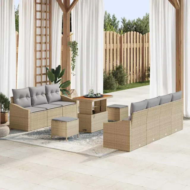 vidaXL Tuinbankenset 10 st Beige poly rattan