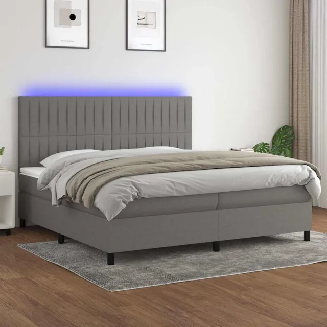 vidaXL Boxspring met matras en LED stof donkergrijs 200x200 cm grijs