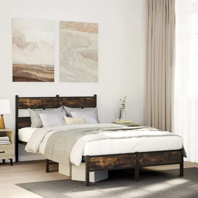 vidaXL Bedframe met hoofdbord zonder matras sonoma eiken 120x200 cm Bruin