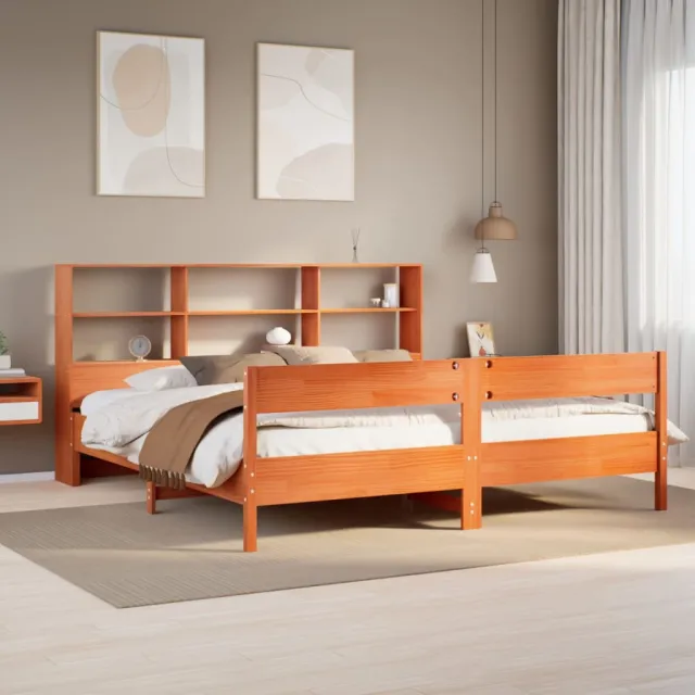 vidaXL Bed met boekenkast zonder matras grenenhout wasbruin 180x200 cm