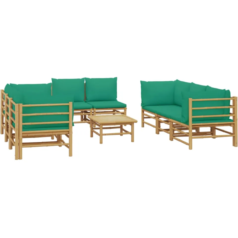 vidaXL 9-delige Loungeset met kussens bamboe groen Bruin
