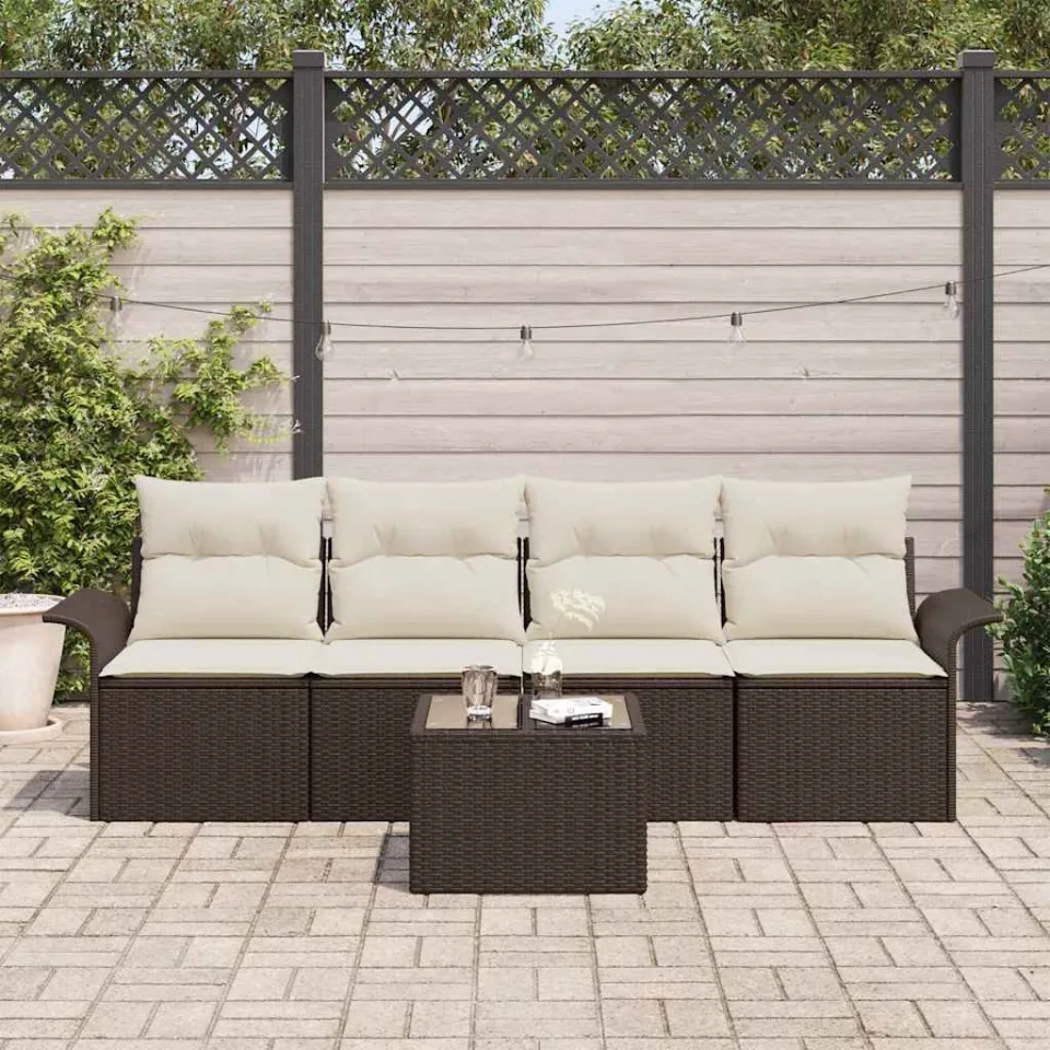 vidaXL Bankstel 5 st Bruin poly rattan, foto 2