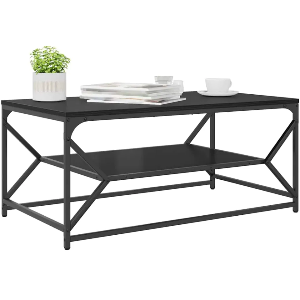 vidaXL Salontafel Zwart Eiken 90 x 50 x 40 cm Engineered hout en staal