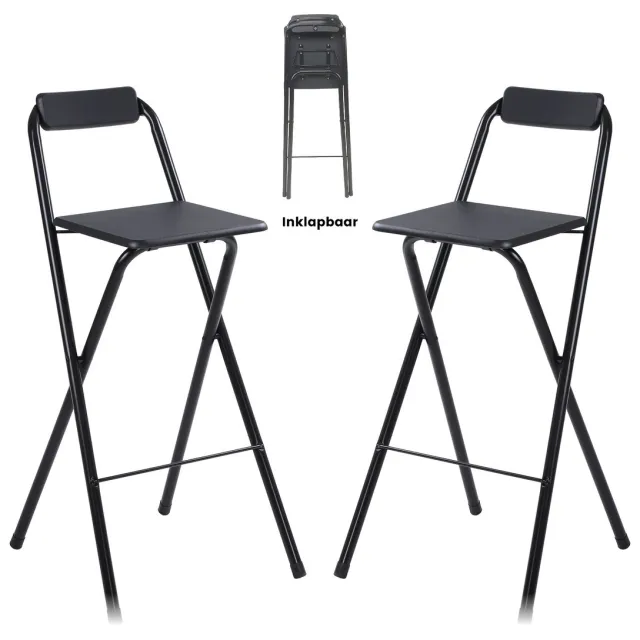Alora Inklapbare Barkruk - Per 2 - Barkrukken Met Rugleuning - Opvouwbare Barkrukken Set Van 2 - Opklapbaar - Zwart - Outdoor - Barstoel - Klapstoel - Inklapbaar - Met Voetsteun - Camping - Barkruk Buiten