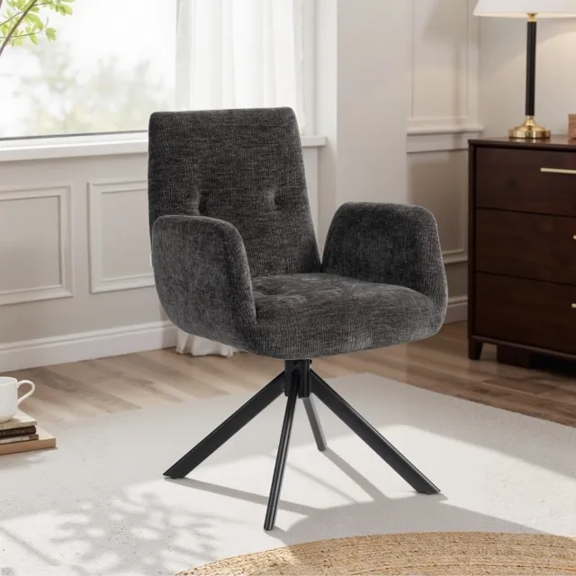 HAUSS SPOLE Fauteuil - Gestoffeerde Draaistoel met Armleuningen - 360 Graden Draaibaar - Voor Woonkamer en Leeshoek - Polyester - Zwart