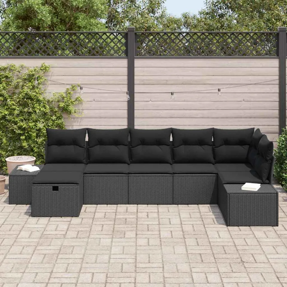 vidaXL Tuin Sofa Set 7 st Zwart poly rattan, foto 3