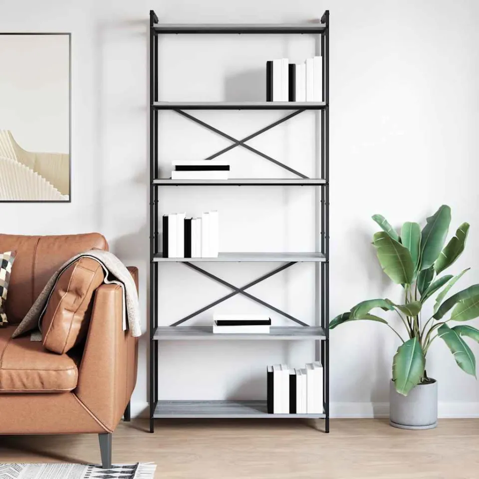 vidaXL Boekenkast 80 x 30 x 189,5 cm Bewerkt hout Grijs sonoma, foto 3
