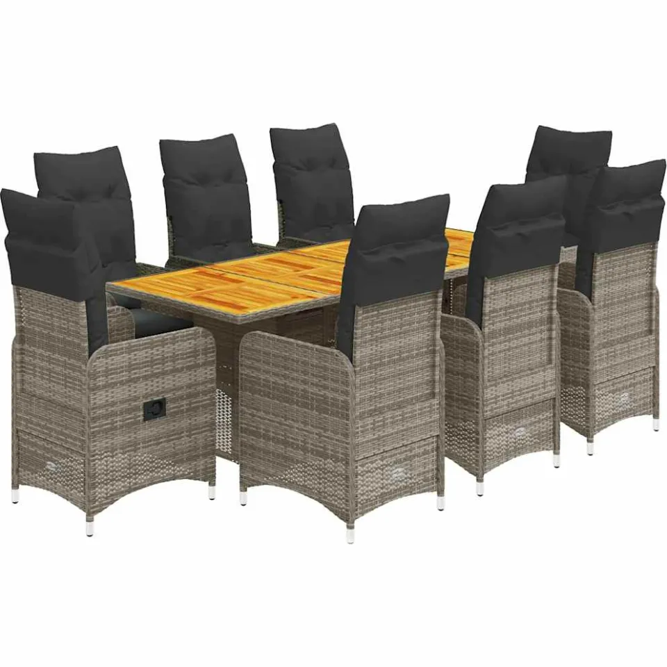 vidaXL 9-delige Bistroset met kussens poly rattan grijs, foto 3