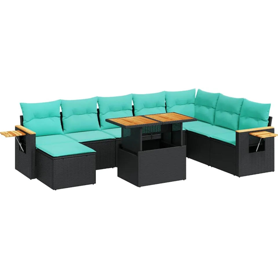 vidaXL 10-delige Loungeset met kussens poly rattan acacia zwart, foto 3