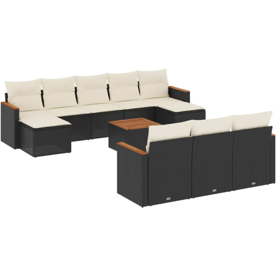 vidaXL 11-delige Loungeset met kussens poly rattan zwart, foto 3