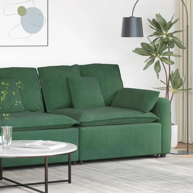 vidaXL Modulaire bank Armleuning eindmodule met kussens donkergroen 100 cm groen