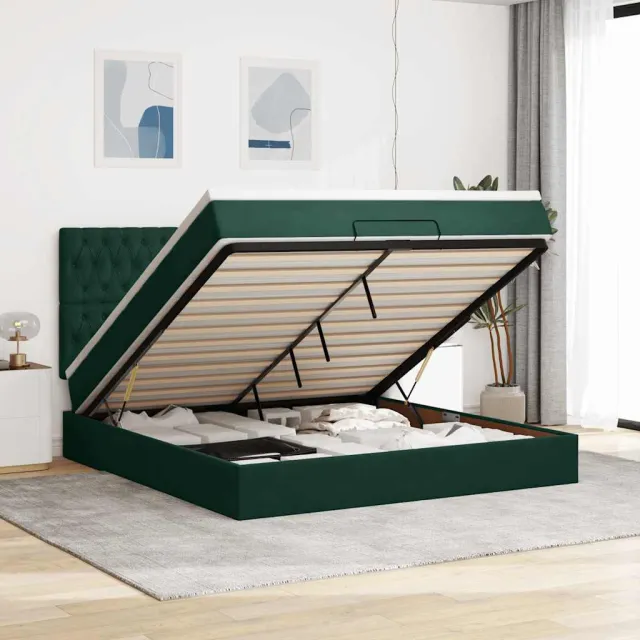 vidaXL Ottoman bed met matrassen 180x200cm fluweel donkergroen groen