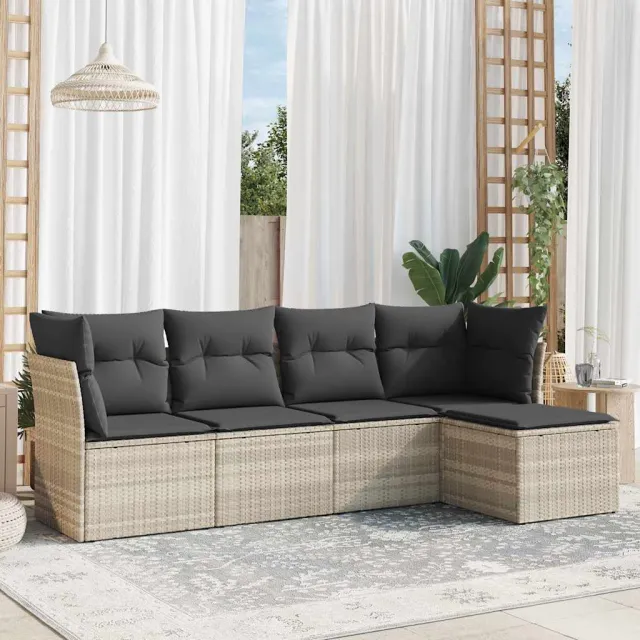 vidaXL 5-delige Loungeset met kussens poly rattan lichtgrijs grijs, foto 2