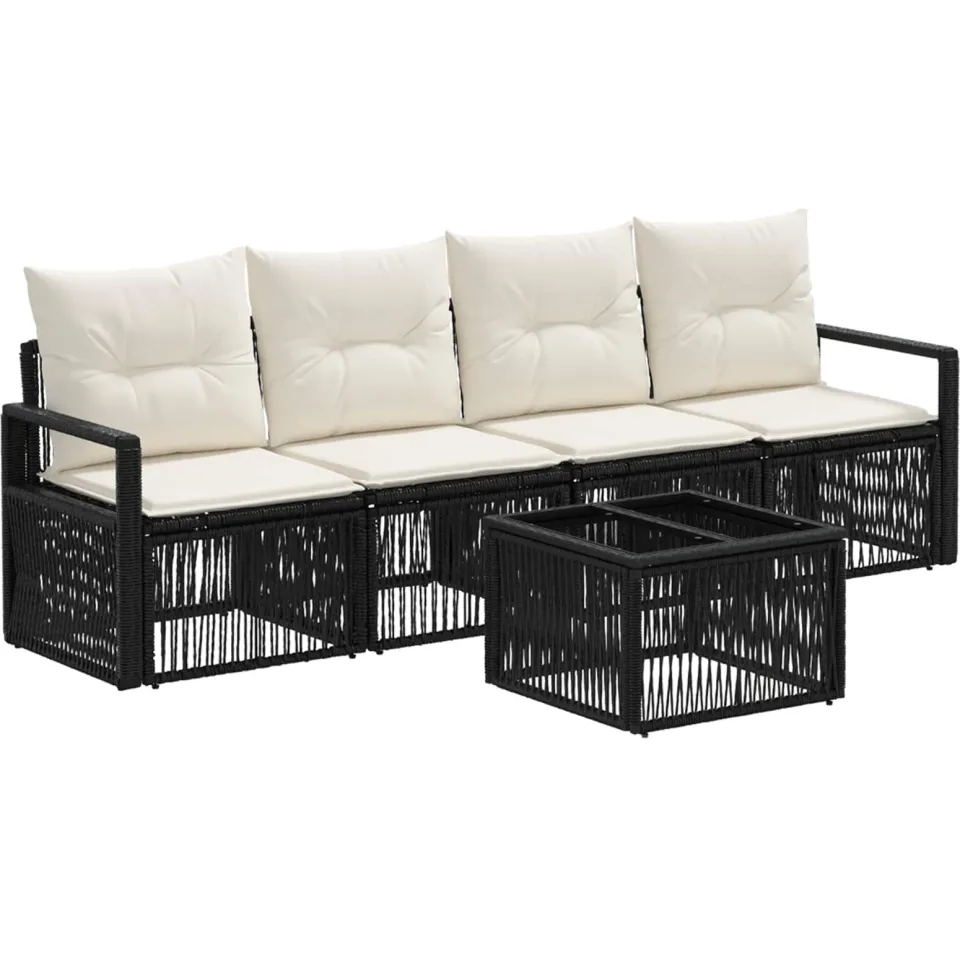 vidaXL Tuinbankenset 5 st Zwart poly rattan, foto 3