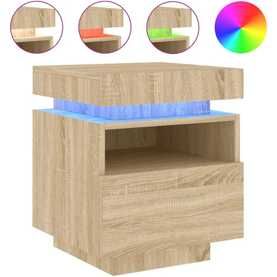 vidaXL Nachtkastje met LED-verlichting 40x39x48,5 cm sonoma eikenkleur, foto 3