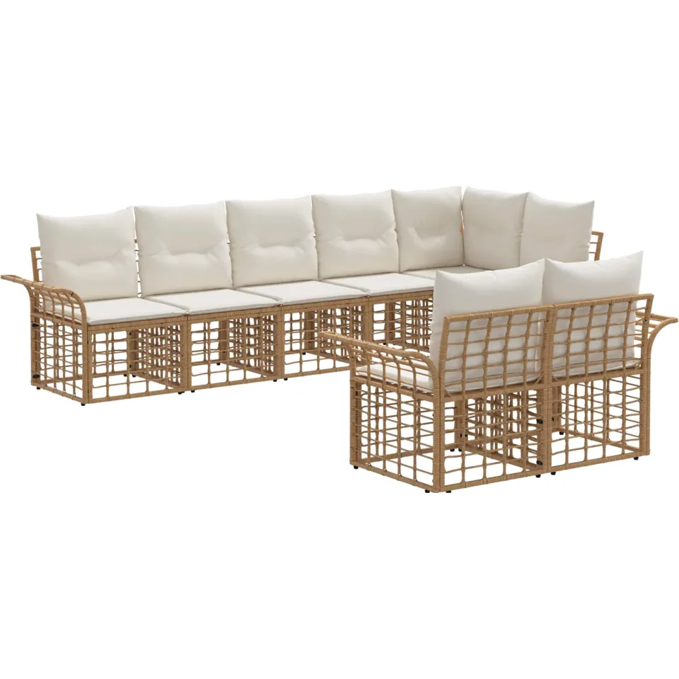 vidaXL Buiten bankenset 8 st Natuurlijk en Crème Wit poly rattan, foto 3
