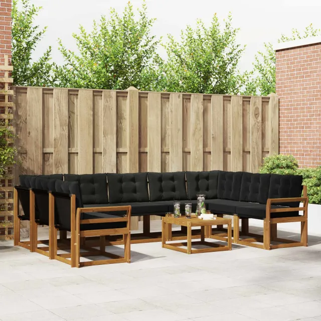 vidaXL Buiten bankenset 10 st 9-zits Naturel en Zwart