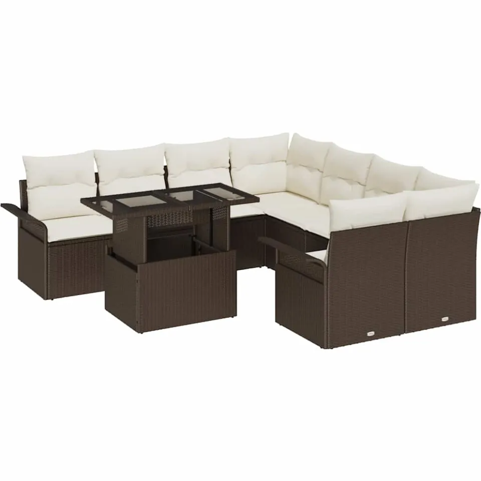 vidaXL Tuin Sofa Set 9 st Bruin [Synthetisch]: Poly Rattan