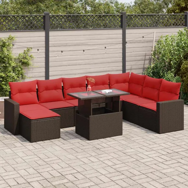 vidaXL 9-delige Loungeset met kussens poly rattan acacia bruin, foto 2