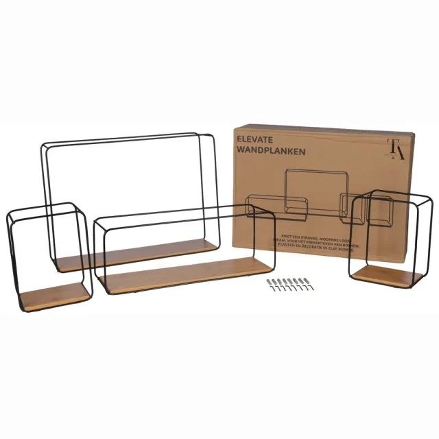 TrueLogic Alpha Wandrek - Set van 4 - Decoratieve Wandplanken - Wandplank - Elevate Wandrekken - Inclusief Schroeven en Pluggen - Licht Eik
