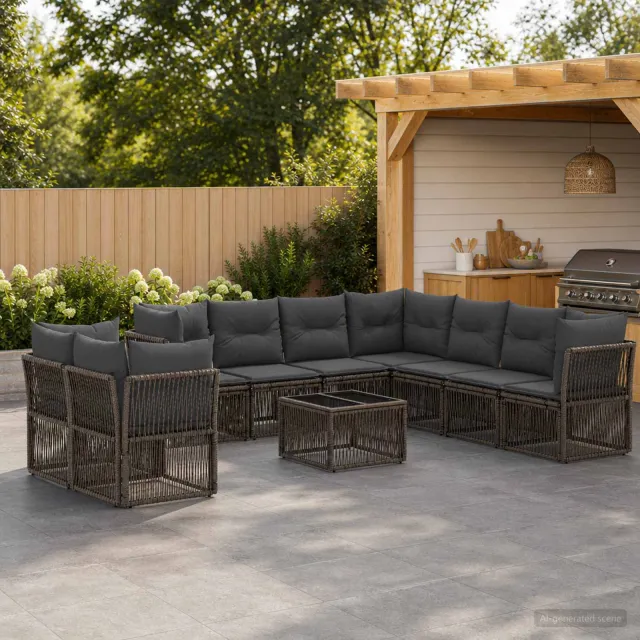 vidaXL Tuinbankenset 10 st Grijs poly rattan, foto 2