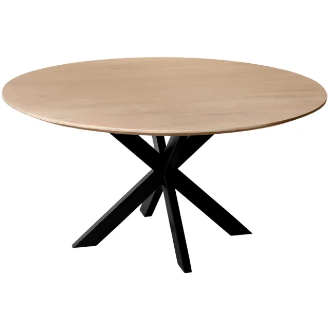 QUVIO Eettafel Sofia - Rond - Stalen kruispoot - FSC-gecertificeerd mangohout - ø150 cm - Naturel