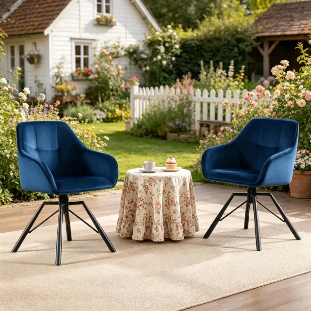 Welltin Draaibare Eetkamerstoelen - Set van 2 -Brede Keukenstoelen - Comfortabele Eetstoel - Stoelen met Zachte Rugleuning - Moderne Keukenstoel - Draaistoel - Gestoffeerde Stoelen - Woonkamer Stoel - donkerblauw
