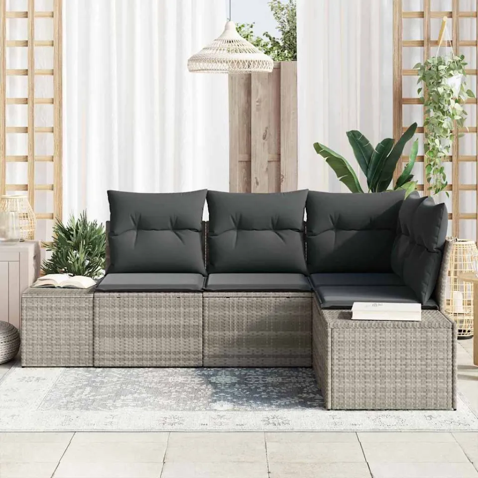 vidaXL Tuin Sofa Set 4 st Lichtgrijs poly rattan, foto 2