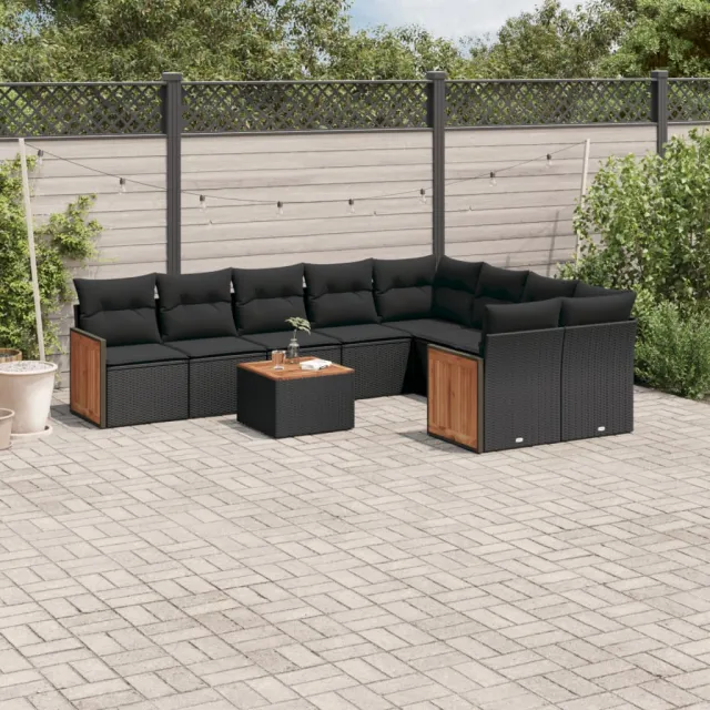 vidaXL 10-delige Loungeset met kussens poly rattan zwart, foto 2