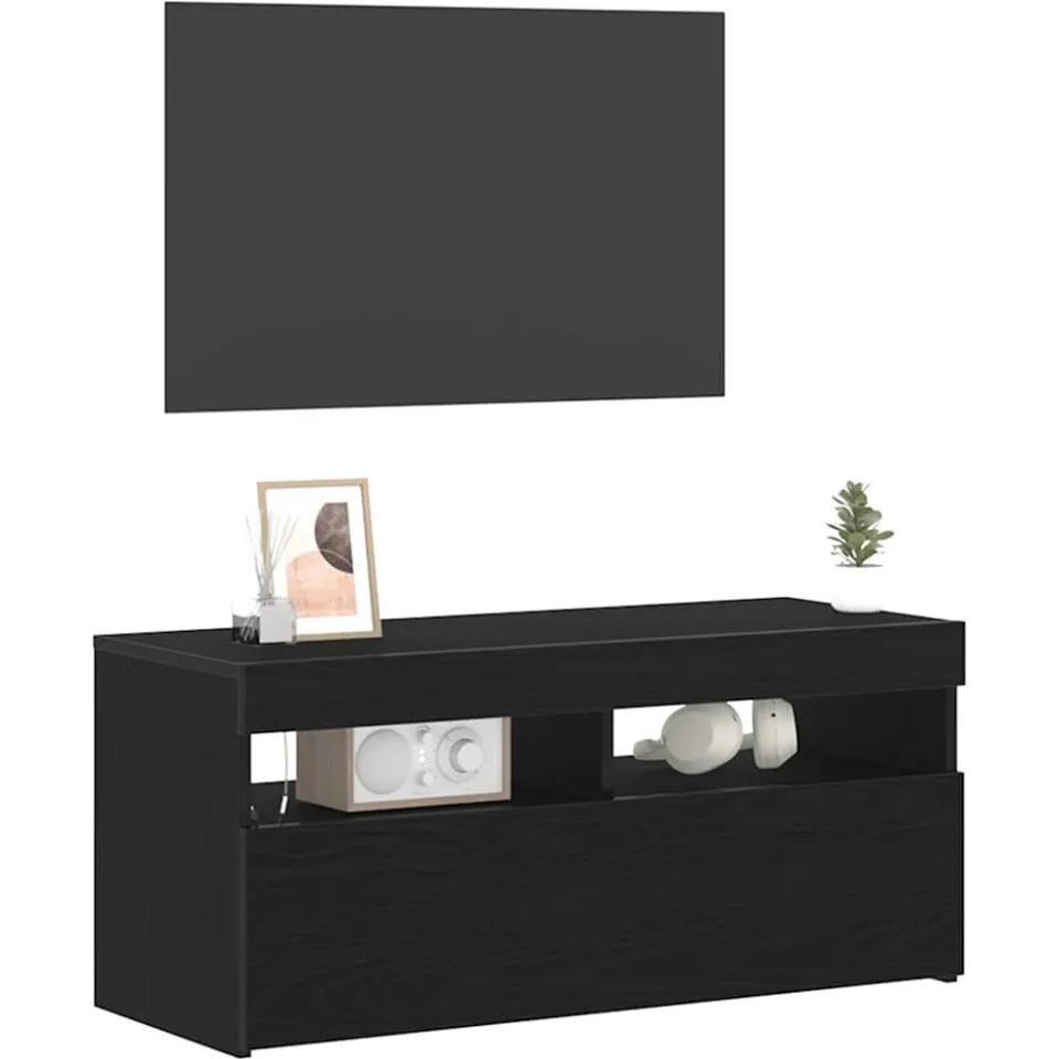 vidaXL TV-kast 90 x 35 x 40 cm Zwart Eiken Bewerkt hout, foto 3