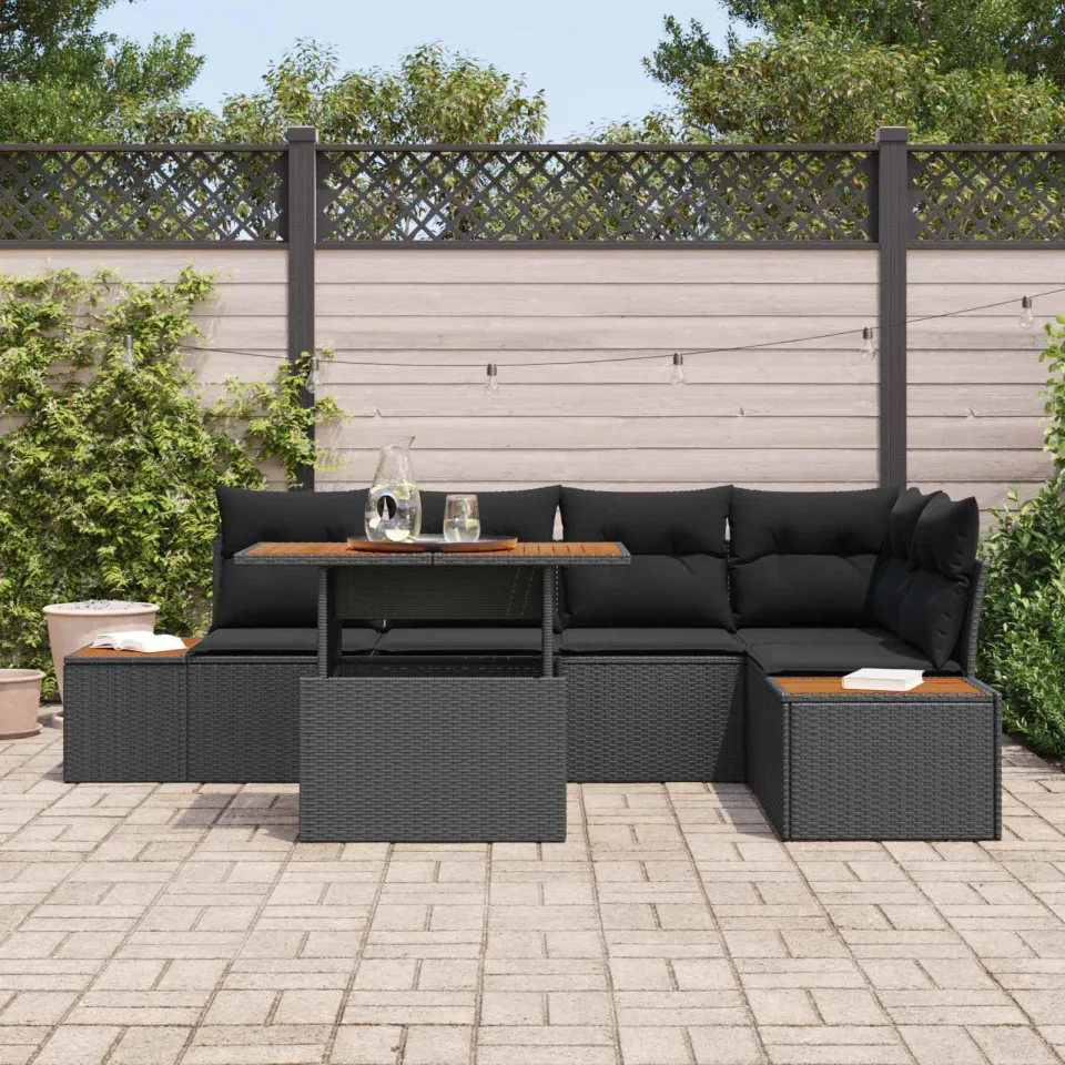 vidaXL Tuin Sofa Set 6 st Zwart Poly riet, foto 3