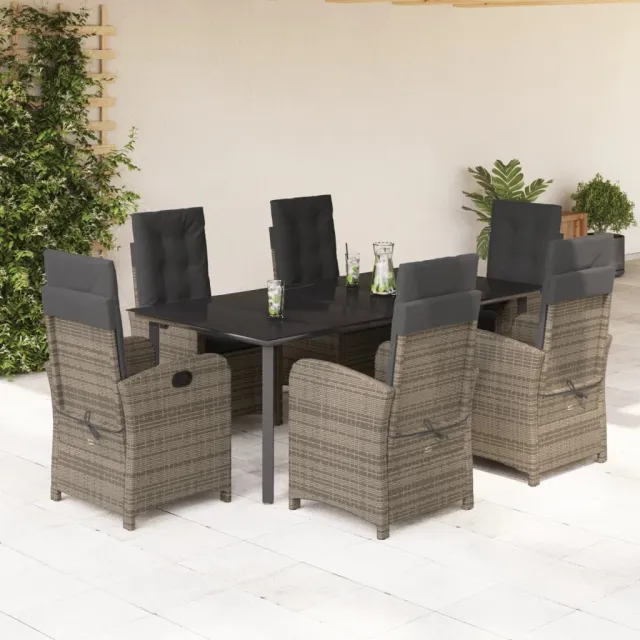 vidaXL 7-delige Tuinset met kussens poly rattan grijs